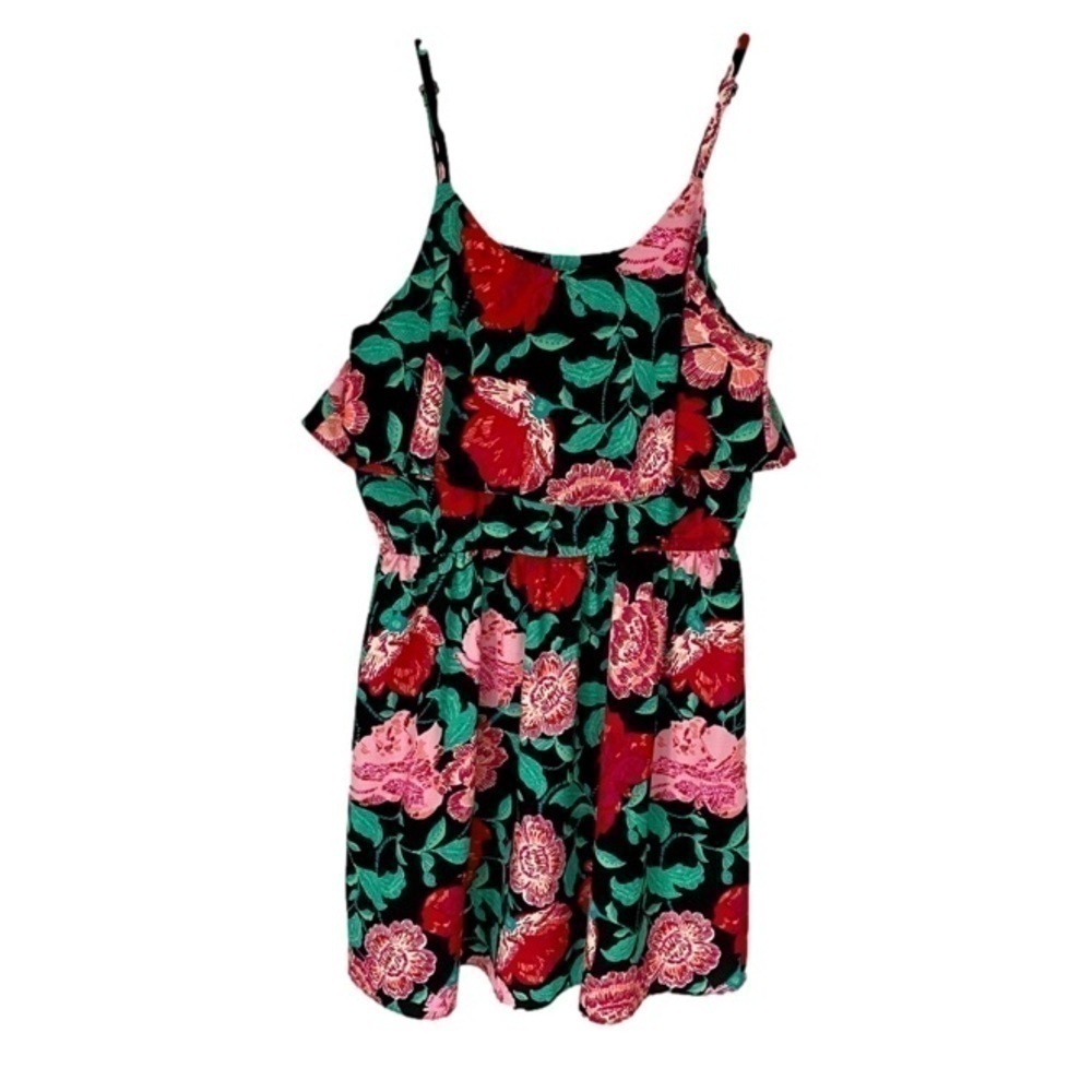 ELLE Sundress Layered Ruffled Adjustable Strap Floral Pink Black Green Women S